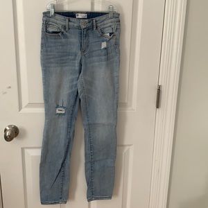 Faded high rise skinny blue jeans (ripped)